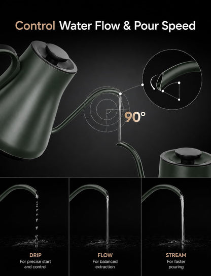 Cocinare Gooseneck Electric Kettle, ±1°F Precise Temperature Control, 1500W Fast Heating, Pour Over Coffee & Tea Kettle with Brew Timer & Keep Warm, Stainless Steel, 0.9L (Matte Black)
