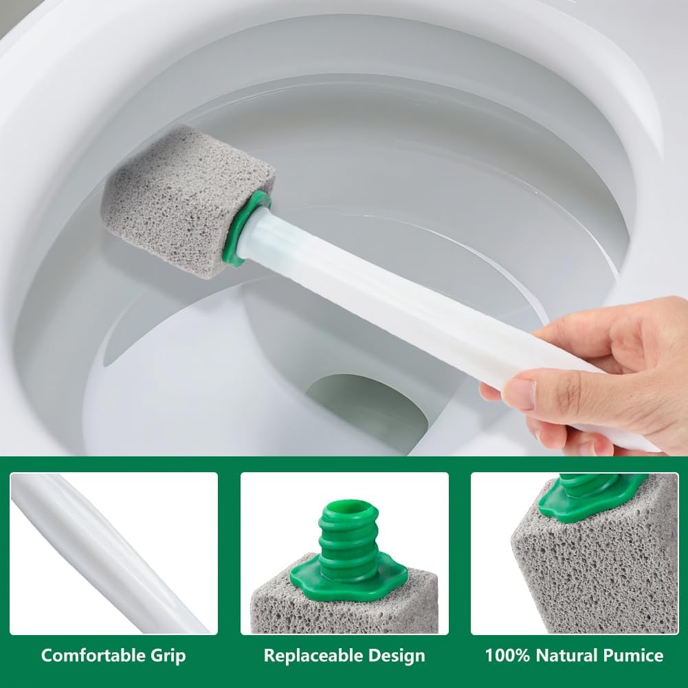 AUAUY 6 Pack Pumice Stone with Handle, Toilet Bowl Pumice Stone for Cleaning, Hard Water Toilet Ring Remover, 1 Handle + 6 Pumice Stones for Cleaning Toilets, Bathtubs, Grills, Kitchen Sink