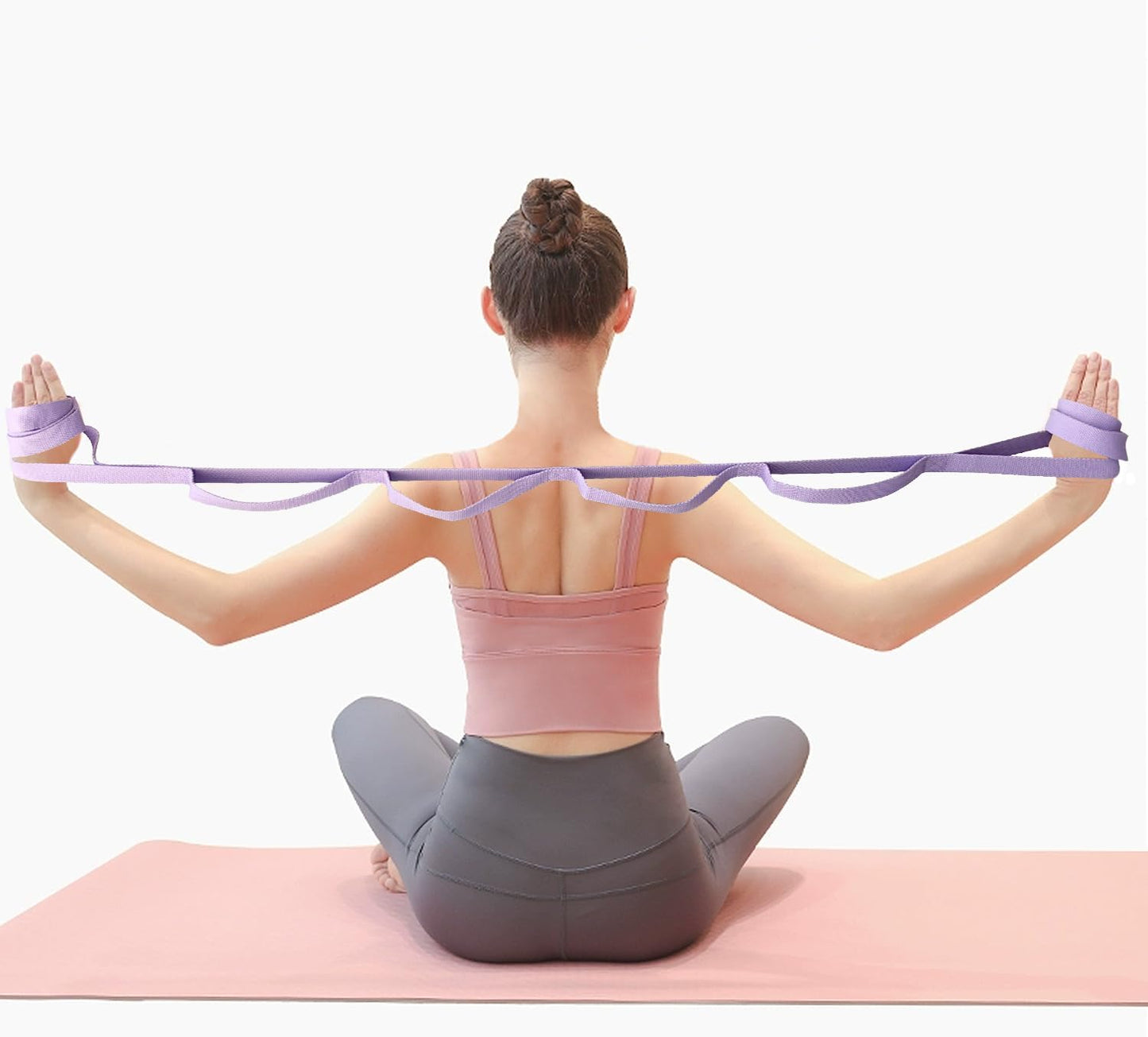 Aozora Yoga Strap Stretching Strap with Loops, Stretch Straps for Physical Therapy, 10 Loops Non-Elastic Exercise Strap for Pilates, Dance and Gymnastics
