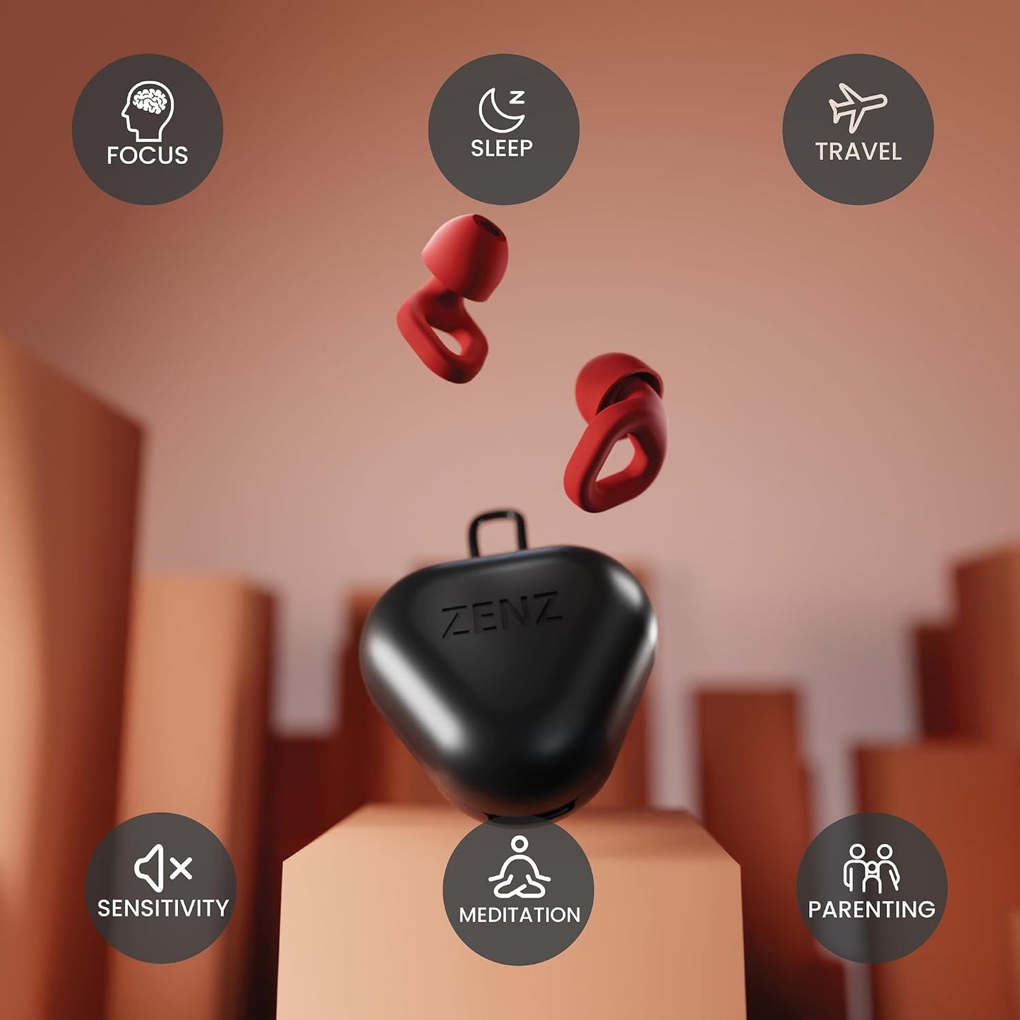 Zenz Unwind Ear Plugs for Sleeping Noise Reduction - Comfy Reusable Soft Silicone Earplugs for Focus, Study, Work - 8 Pair Eartips in XS/S/M/L - 27dB Hearing Protection with Storage Case - Onyx Black