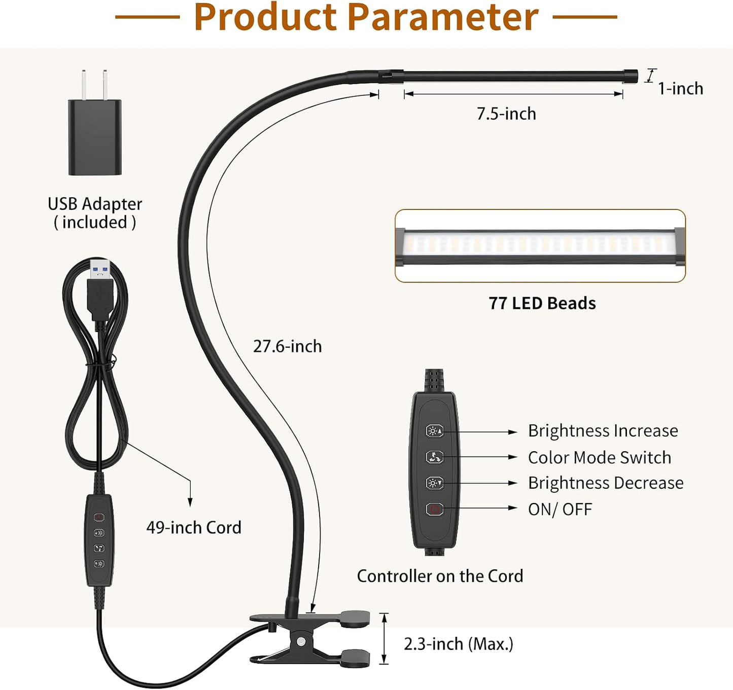 iZELL LED Desk Lamp for Home Office with Clamp [77 LEDs Light 3 Color Modes & 10 Brightness Levels] Flexible Gooseneck Book Lights, Easy Clip on Reading Headboard