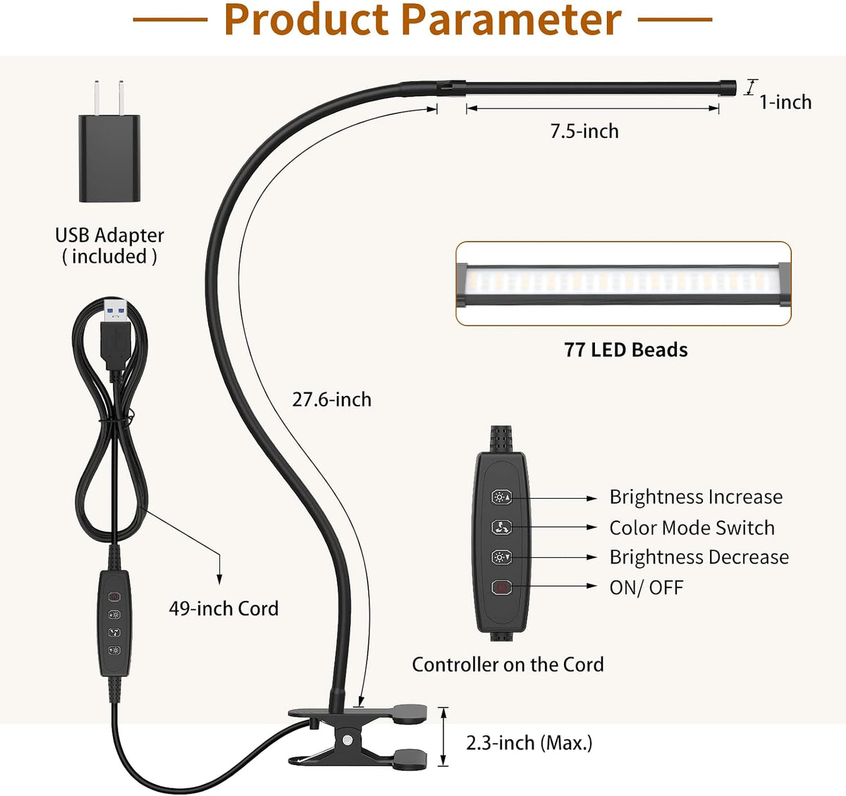 iZELL LED Desk Lamp for Home Office with Clamp [77 LEDs Light 3 Color Modes & 10 Brightness Levels] Flexible Gooseneck Book Lights, Easy Clip on Reading Headboard