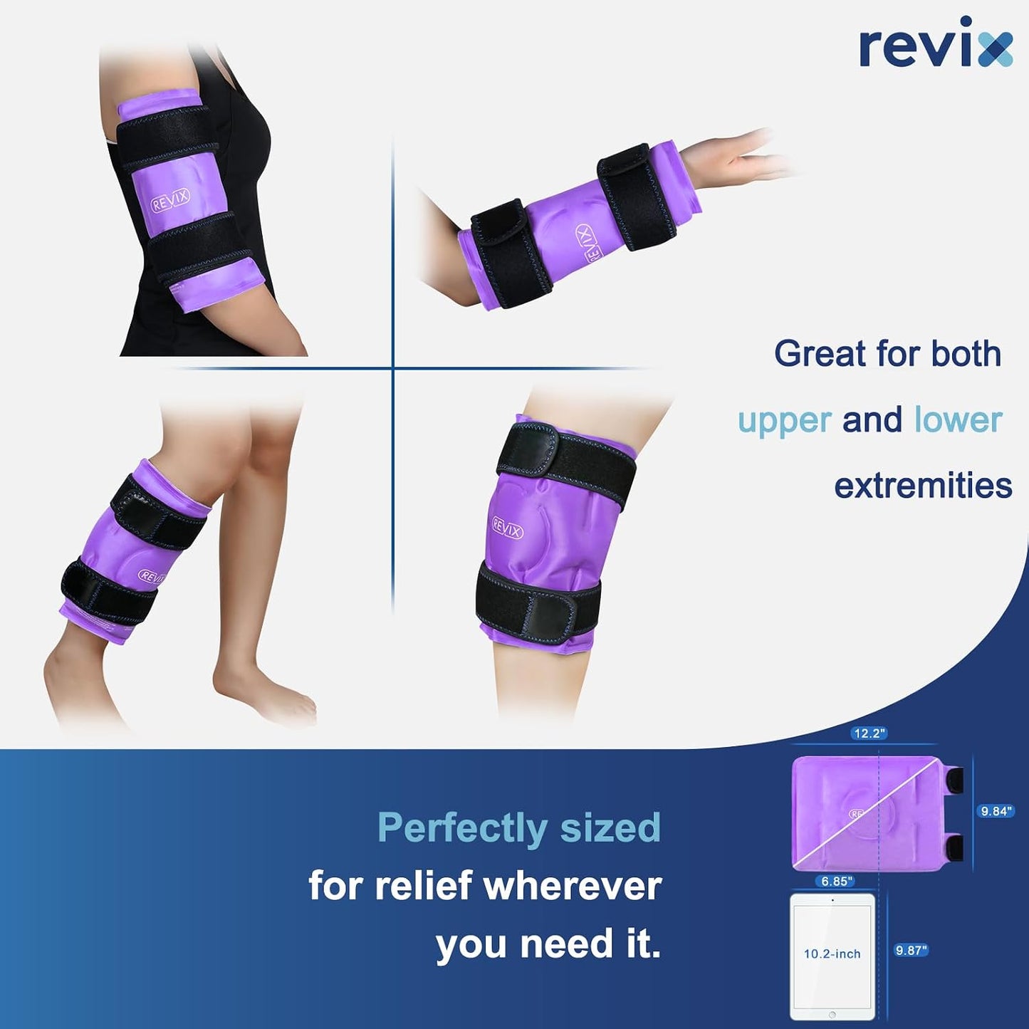 REVIX Ice Pack for Knee Pain Relief, Reusable Gel Ice Wrap for Leg Injuries, Swelling, Knee Replacement Surgery, Cold Compress Therapy for Arthritis, Meniscus Tear and ACL Blue