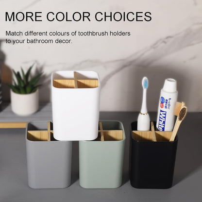 Bamboo Toothbrush Holder for Bathrooms Toothpaste Organizer - Black | Detachable Inserts, 3 Slots, Bathroom Counter Organizer, for Kids Electric Toothbrushes, Floss, Razors