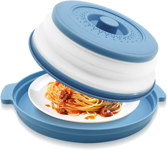 Microwave Cover for Food, 10.2 Inch Microwave Splatter Cover with Anti-Scald Tray, Collapsible Vented Microwave Plate Cover, BPA-Free Food Lid with Handles for Compact Microwaves