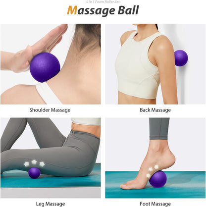SUBCULTUREPICK 5 in1 Foam Roller Set, Trigger Point Foam Roller Deep Tissue