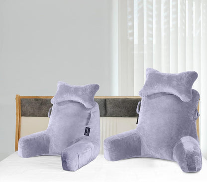 SLIGUY Reading Pillow-Bed Rest Pillow with Detachable Neck Roll & Support Arm for Sitting in Bed Couch or Floor-Backrest Reading Pillow Adult Back Pillow for Reading/Watching TV/Gaming,Dark Grey