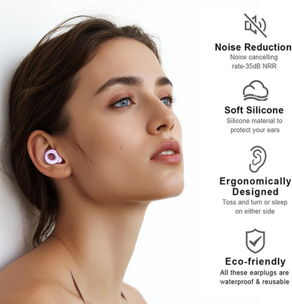 Ear Plugs for Sleeping, 2 Pairs Ear Plugs for Sleeping Noise Cancelling, 35dB Reusable Silicone Earplugs for Noise Reduction, Sleep, Work, Hearing Protection, Concert and Snoring, Black