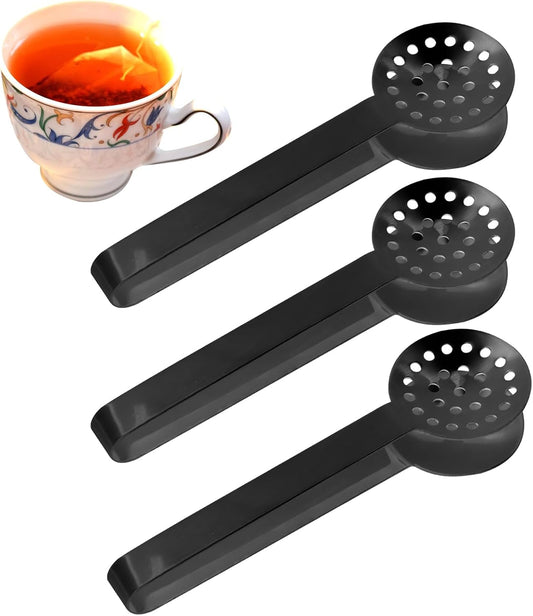 3pcs Tea Bag Squeezer, Stainless Steel Tongs Strainer Gripper for Teabags Clip Ice Cubes & Sugar Tea Drinker Accessories (Black)