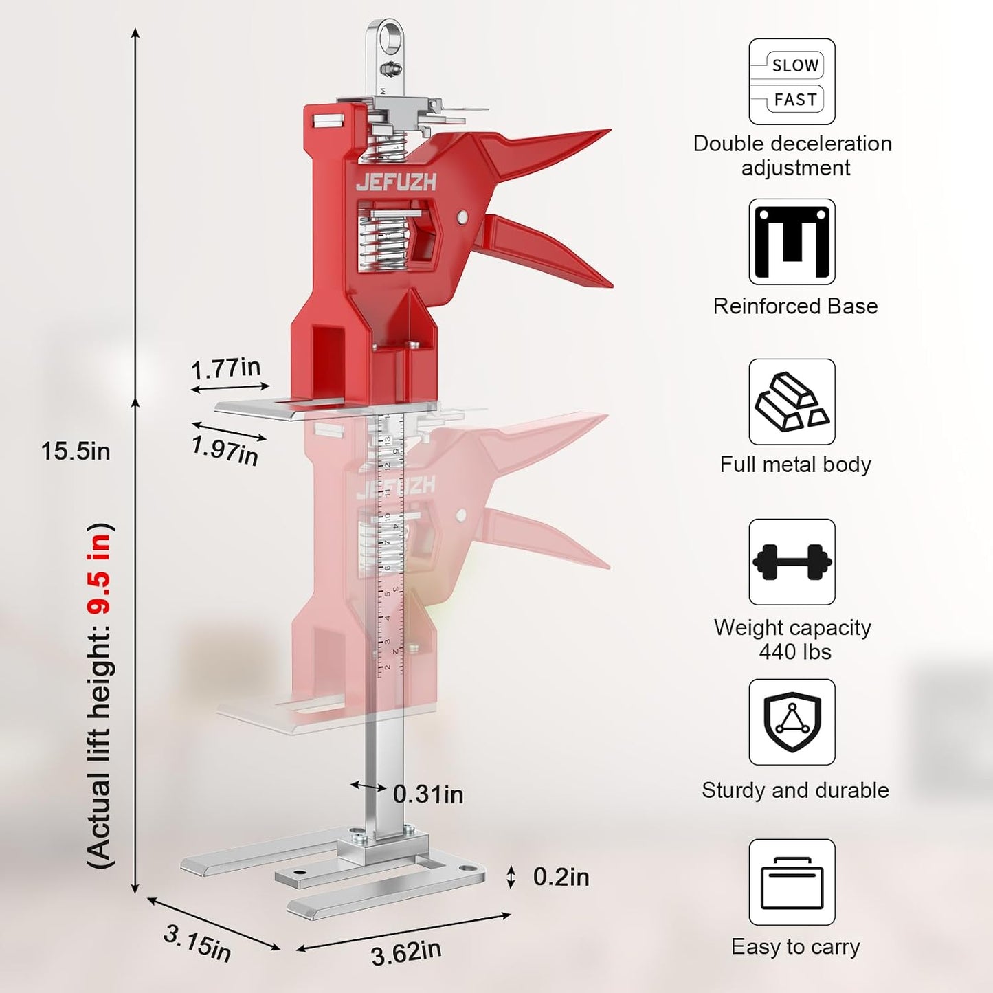Labor Saving Arm Jack 2 Pack, Load-Bearing 440 lb Multi-Function Height Adjustment Lifting Device, Hand Furniture Lifter Tool, Furniture Jack for Lifting Door Furniture, Wall Tile Positioning