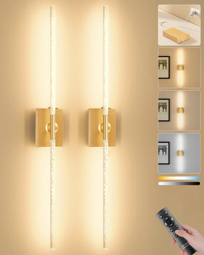 Battery Operated Wall Sconces Set of 2, Remote Control, 10000mAh, Black
