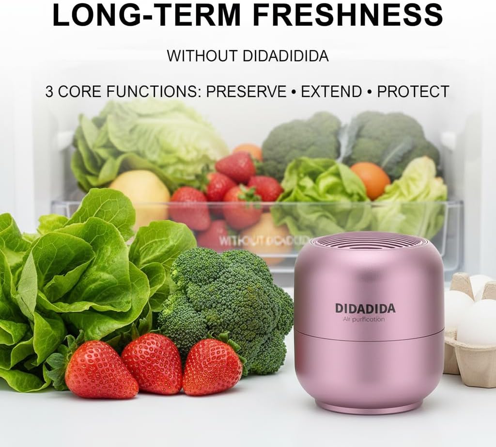 Refrigerator Deodorizer & Air Purifier | Eliminates 99% Odors, Long-Lasting Activated Charcoal Odor Absorber for Fridge & Home (Pink, 2PACK)