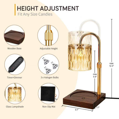 Candle Warmer Lamp with 3 Bulbs, Adjustable Height Dimmable Candle Warmer with Timer, Candle Lamp with Charming Gift Box Ribbon,Birthday Gifts for Women Mom, House Warming Gifts New Home Decor