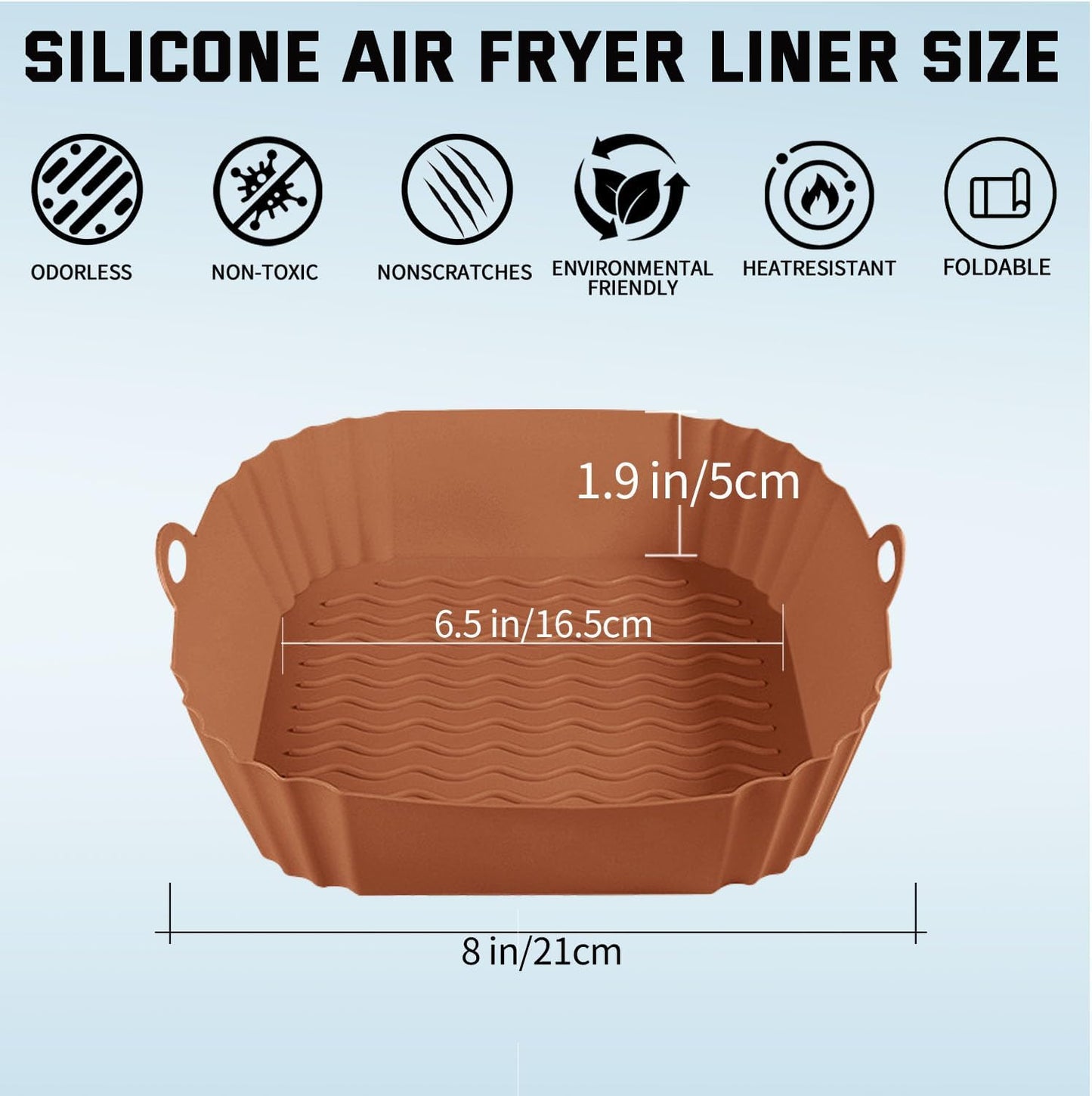 2 Pack Air Fryer Liners,8 Inch Silicone Airfryer Liners,Air Fryer Accessories,Reusable Baking Tray Oven Accessories,Replacement of Flammable Parchment Paper (Red Blue) (Black&Red&Blue)