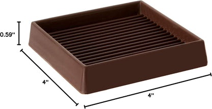 3X3 Square Rubber Caster Cups, Non Slip Furniture Pads - 4 Pack | Anti-Slip Furniture Gripper, Anti Skid Furnitures Feet, Anti Slide Floor Protector for Bed Couch Stoppers, Brown