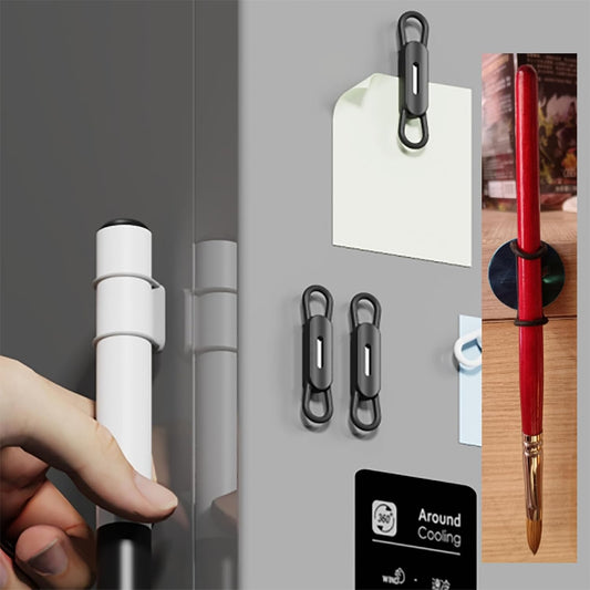 Magnetic Pencil Holder, Silicone Pen Holder for Refrigerator, Black, 4 Pack