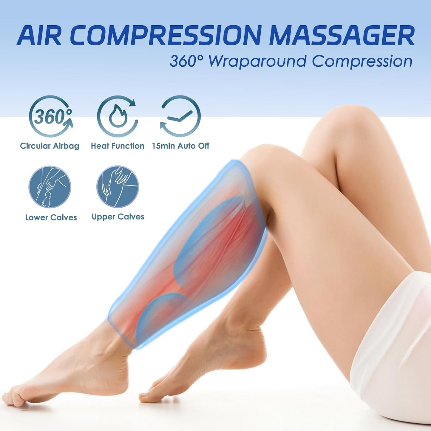 Air Compression Leg Massager, Cordless Calf Massager with Heat, Air Compression Leg Massage for Circulation and Pain Relief, Gifts for Dad Mom Men Women, Gray (Single)