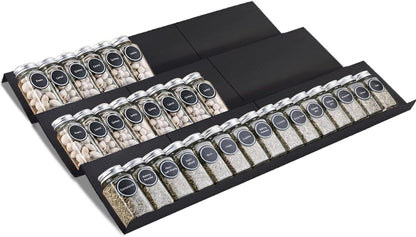 Spice Drawer Rack Organizer Insert for Kitchen Cabinet, Pack of 9 | Expandable, Multi Tier Adjustable Spice Storage Shelf for Seasoning and Jar