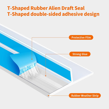 T-Shaped Rubber Weather Stripping Door Seal Extra Thick 2mm, 2 in x 20 Ft Heavy-Duty Alien Draft Seal Insulation Tape for Doors, Windows and Glass Shower Sweep Gaps(Clear)