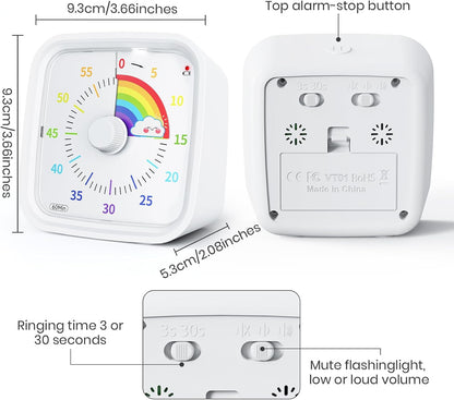 Yunbaoit Rainbow Visual Timer for Kids, 60-min Countdown Timer, Blue | Protective Case, No Ticking, Mute and Ringing Alarm Available, Time Management Tool, Low Power Reminder, for Study,Game,Work