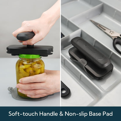 KITCHENDAO Jar Opener for Weak Hands, Twist Lid & Cap Crack Jar Opener | Fits 1–4.5 Inch Lids, Durable Metal Internal Mechanism, Stainless Steel Teeth, Non-slip Grip & Base Pad