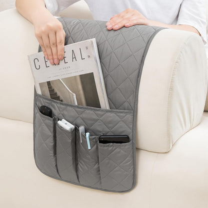 Huakaile Foldable Remote Control Holder Non-Slip Couch Sofa Chair Waterproof Armrest Organizer with 5 Pockets Armrest Organizer Couch Recliner Caddy Fits for Ipad, Phone, Magazines (Coffee)