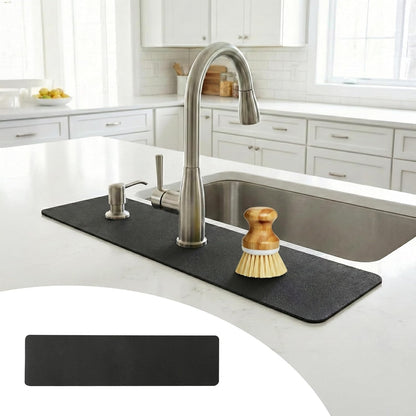 Customizable Kitchen Sink Faucet Mat: 30"Lx5.5"W Absorbent Splash Guard | Non-slip Fabric Rubber Mat, Cut to Fit Oval Rectangle Square Faucet & 2,3,4 Holes Irregular Sink with Soap Dispenser Air Gap