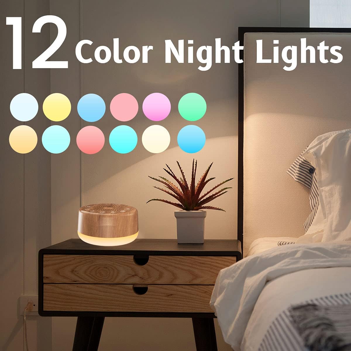 Sound Machine Easysleep White Noise Machine with 25 Soothing Sounds and Night Lights with Memory Function 32 Levels of Volume and 5 Sleep Timer Powered by AC or USB for Sleeping Relaxation (White)