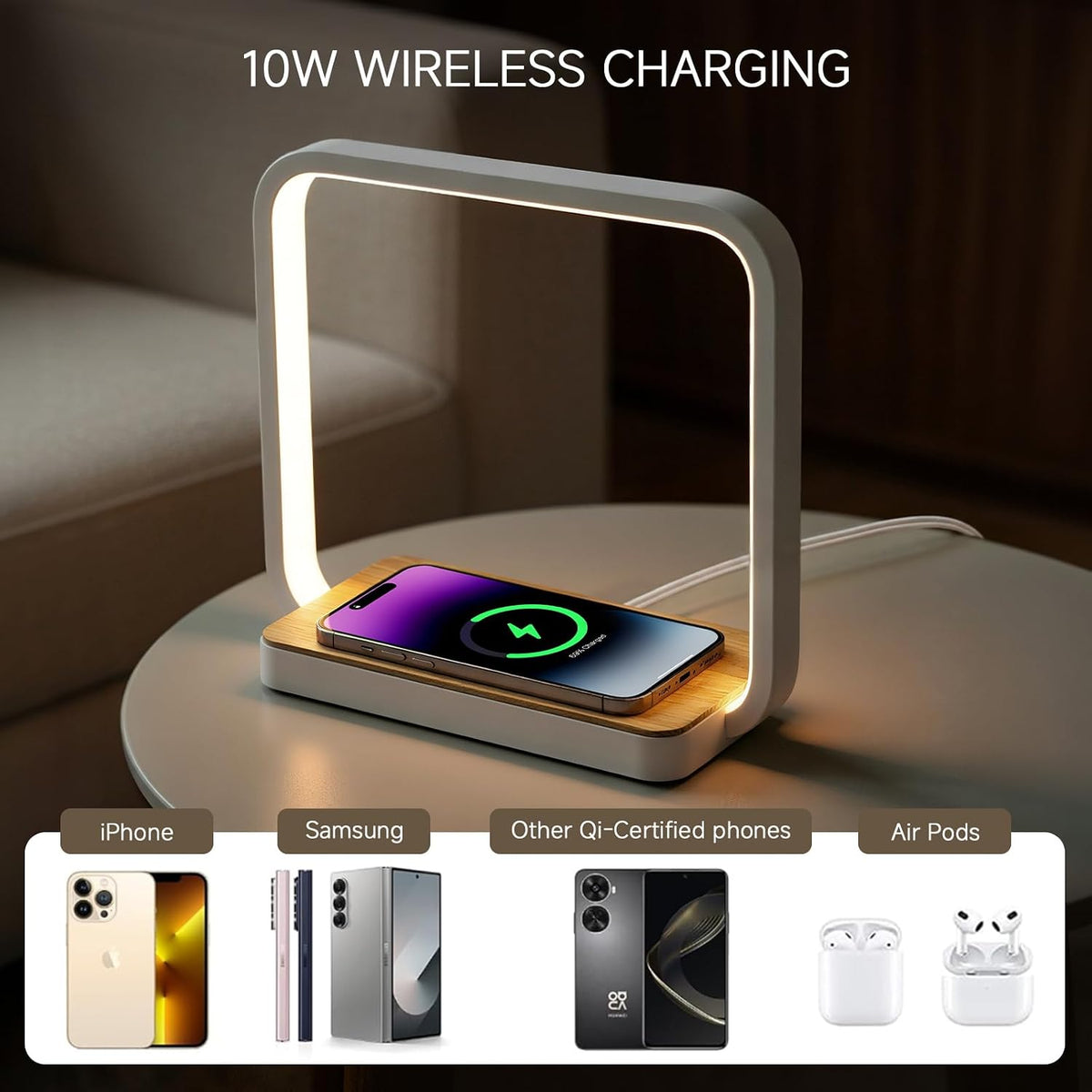 WILIT Bedside Lamp with Alarm Clock, Sunrise Wake-up Light, Wood Grain