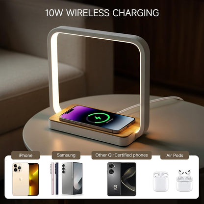 WILIT Bedside Lamp with Alarm Clock, Sunrise Wake-up Light, Wood Grain