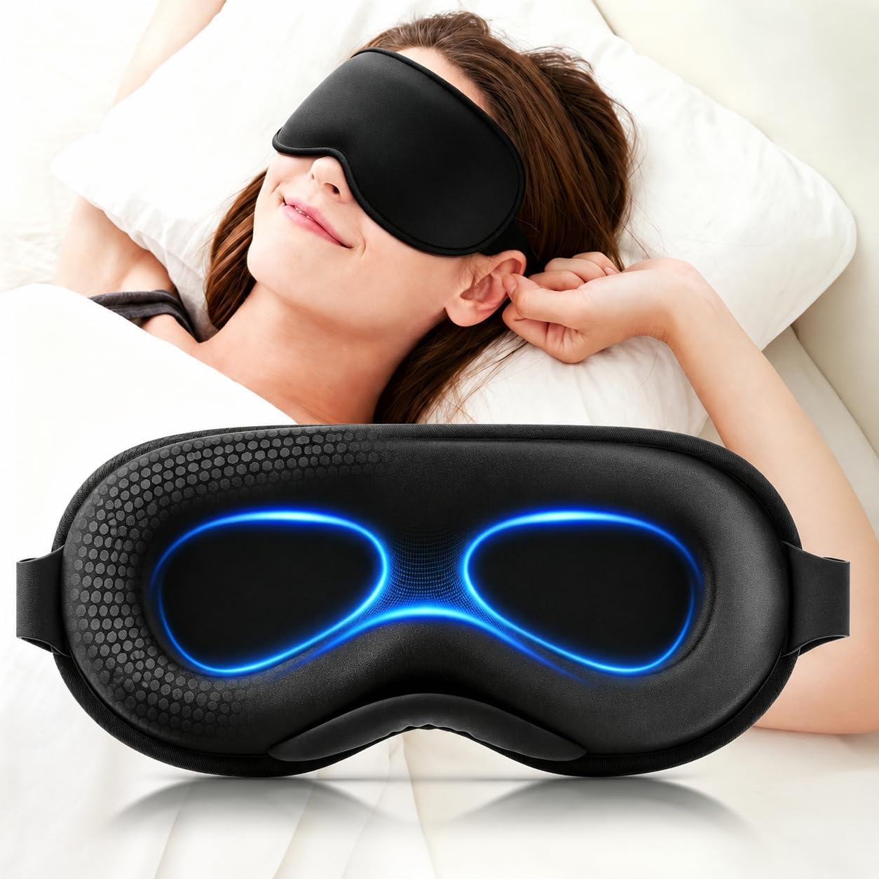 Weighted Eye Mask for Sleeping - Sleep Mask for Women & Men, 3D Contoured Blackout Sleeping Mask for Lash Extensions, Zero Pressure Soft Eye Cover with Adjustable Strap for Travel