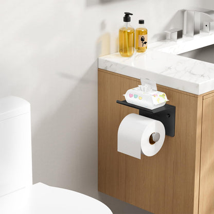 FORIOUS Toilet Paper Holder with Shelf, Adhesive or Screw, Commercial | Brushed Nickel | Wall Mount Bathroom Tissue Holder | SUS304 Stainless Steel Rustproof | Bathroom Tissue Roll Holder