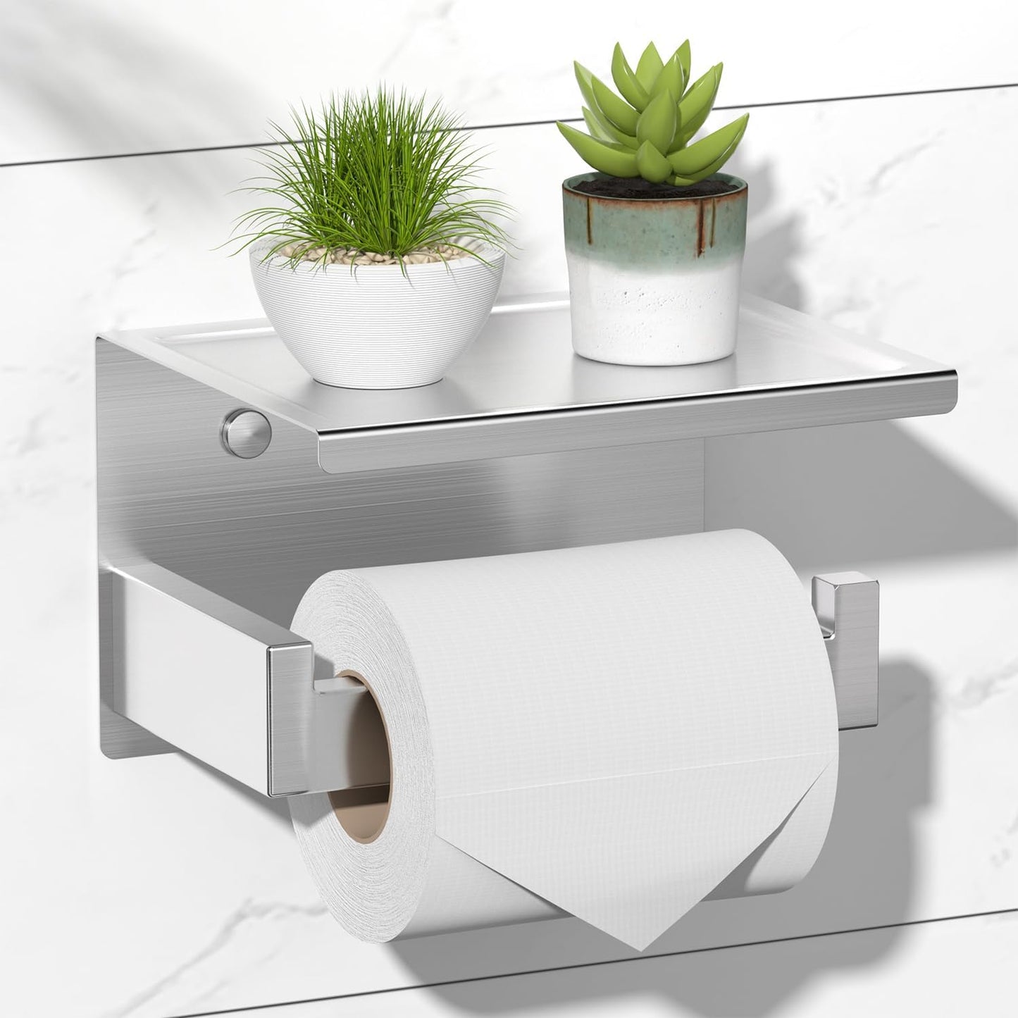 HITSLAM Toilet Paper Holder Matte Black, Adhesive Wall Mount, No Rotation | Heavy Duty Metal | anti rotation slot | vertical or horizontal setup |rustproof matte black finish|Bathroom Tissue Dispenser