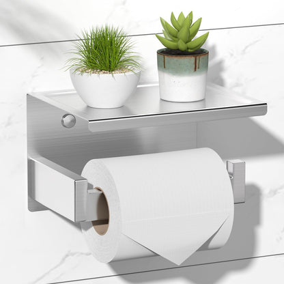 HITSLAM Toilet Paper Holder Matte Black, Adhesive Wall Mount, No Rotation | Heavy Duty Metal | anti rotation slot | vertical or horizontal setup |rustproof matte black finish|Bathroom Tissue Dispenser