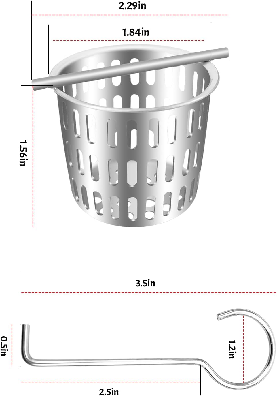 2 Inch Hair and Debris Strainer, Shower Drain Strainer with Lifting Hook, Stainless Steel Debris Basket Shower Drain Catcher, Hair Catcher for Floor Drain