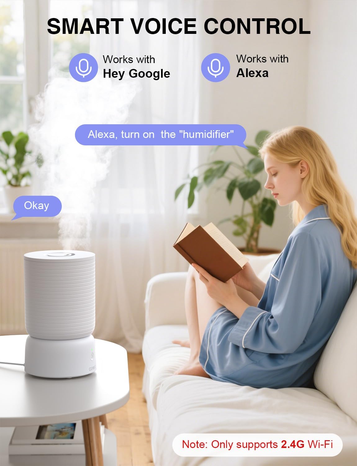 CLEVAST Humidifiers for Bedroom - Smart 1 Gal Cool Mist Top Fill Humidifier with Essential Oil Diffuser, Quiet Operation for Baby Nursery, Home, Office, Room