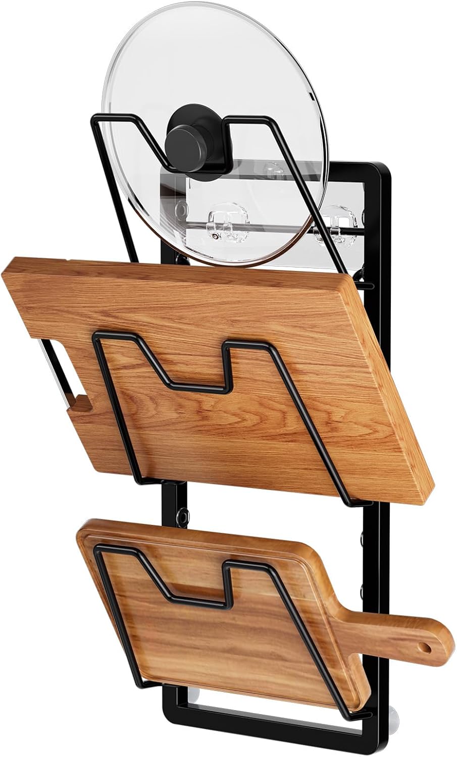 FEZHI pot lid organizer Rack, 3-tier adjustable and removable Pot Lids Holder for Kitchen Cabinet Door/Wall, No Drilling Adhesive Wall/Door Mounted Rustproof pots and pans organizer under cabinet.
