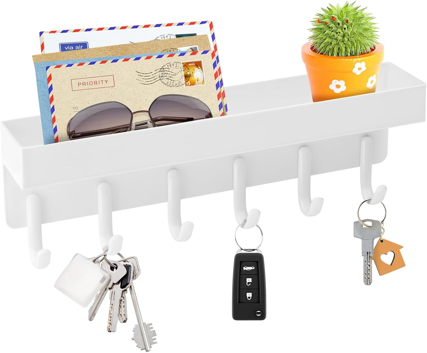 VIS'V Key Holder Wall Mount, Adhesive Key Rack with Tray, 6 Hooks, Black | 2 Mount Options, Compact Discreet Design, Suitable for Entryway, Hallway, Doorway, Kitchen, Garage, Camper