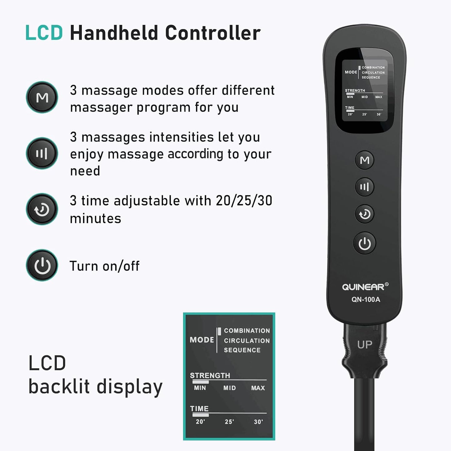 QUINEAR Leg Compression Massager, Calf Massager for Circulation and Pain Relief with 3 Modes and 3 Intensities,Compression Boots for Leg (no Heat)