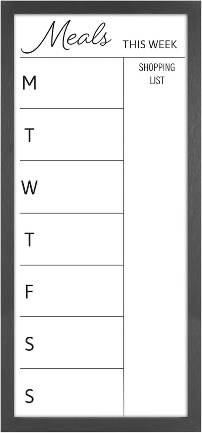 MCS Dry Erase Weekly Meal Planner Black Framed Calander Whiteboard, 11x24 | Dry Erase Weekly Meal Planner Black Framed Calander Whiteboard Frame, 11x24 Inch