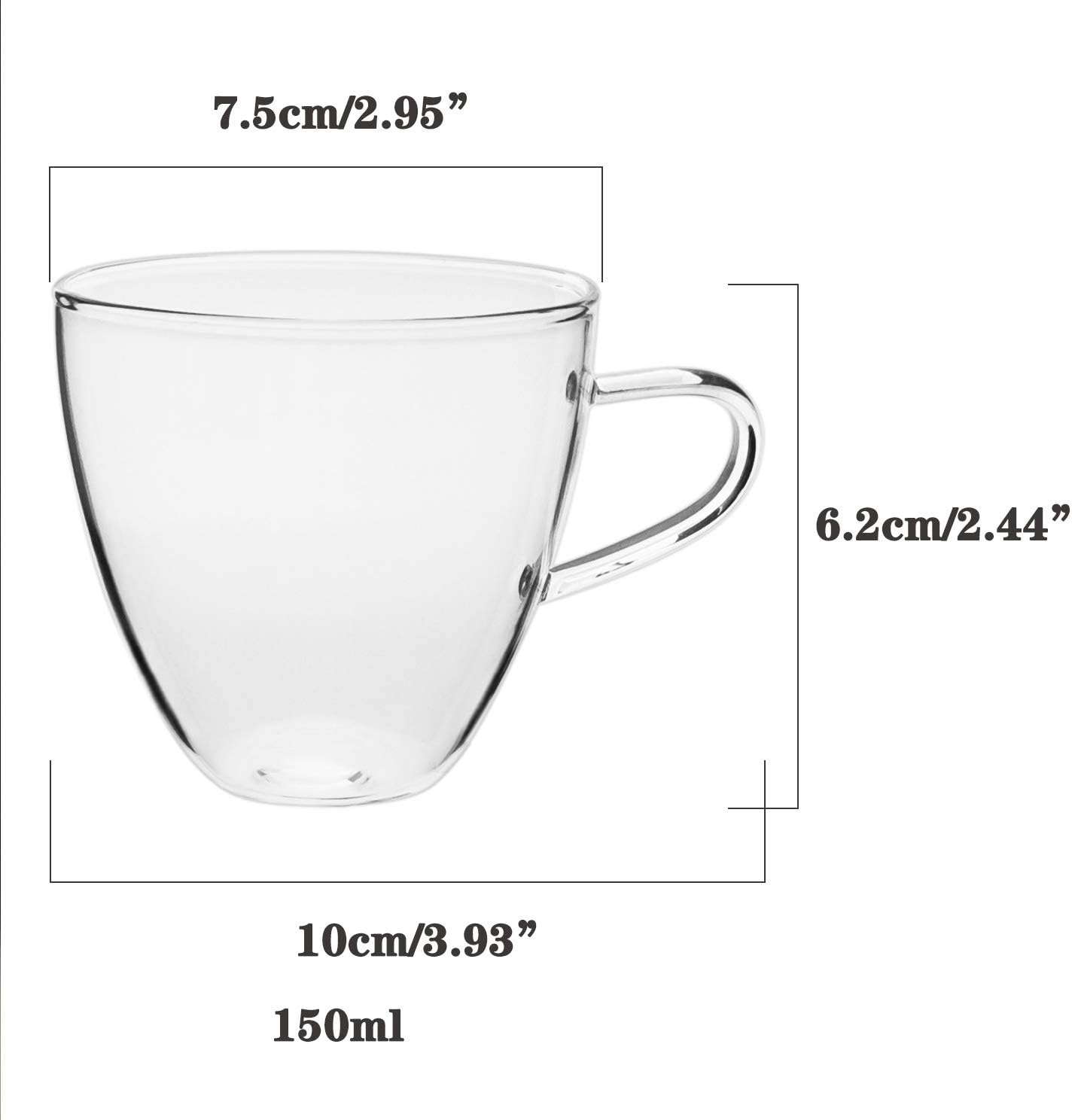 Glass Filtering Tea Maker Teapot with a Warmer and 6 Double-walled Tea Cups Set (Heating base, Standard)