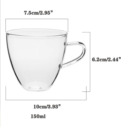 Glass Filtering Tea Maker Teapot with a Warmer and 6 Double-walled Tea Cups Set (Heating base, Standard)