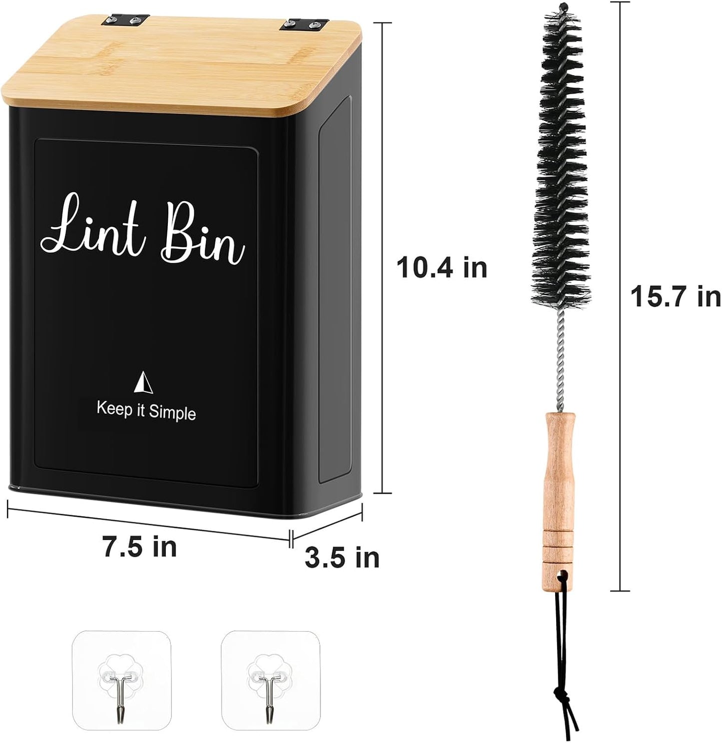SUBEKYU Magnetic Lint Bin for Laundry Room Organization and Storage,White | Wall Mounted Metal Lint Box Holder Trash Can with Bamboo Lid for Dryer,Lint Basket for Laundry Room Decor