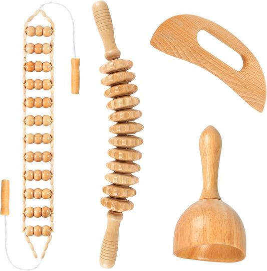 KintKita Wood Therapy Massage Tools, Anti Cellulite Massager Body Scraping Lymphatic Drainage Massager,Trigger Point Wood Therapy Gua Sha Tool for Body Sculpting,Back, Legs, Full Body Use