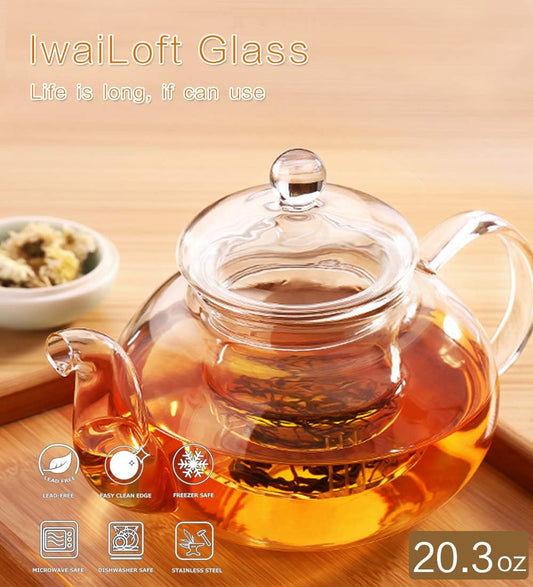 NEW Glass Teapot with Infuser, Stovetop Safe Tea Kettle, Blooming and Loose Leaf Tea Maker IW-G016 (20OZ, Pumpkin)