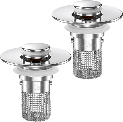 Bathroom Sink Drain Strainer, Pop-up Sink Drain Strainer with Removable Stainless Steel Strainer Basket Hair Catcher, Bathroom Sink Strainer for Bathroom Sink Stopper Replacement(1PCS)