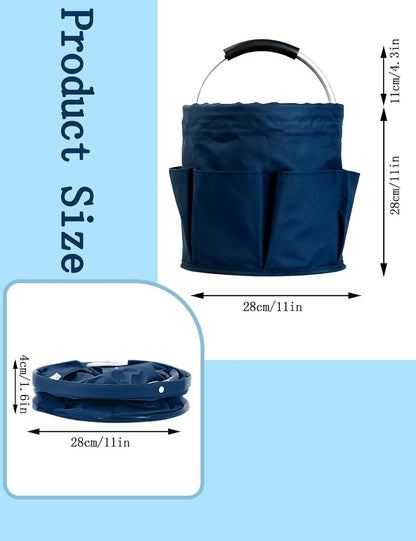 Cleaning Caddy with Handle, for Cleaning Supplies Organizer Bucket | Foldable Storage Tote with 6 Pockets,17L Large Capacity Basket for Household Organizer,Laundry Room,Bathroom & Home