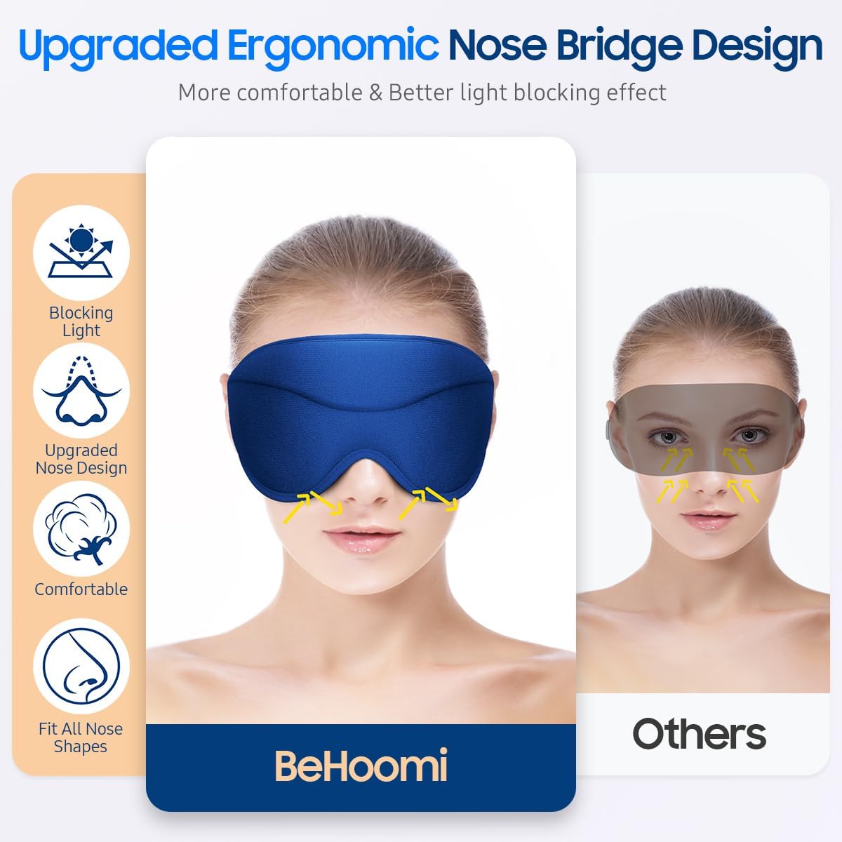 BeHoomi Sleep Mask, Premium Eye Mask for Sleeping, Total Blackout, Super Soft Comfort, Adjustable Fit, Upgraded 3D Ergonomic Designed Sleeping Mask for Home, Office, Travel, Meditation, Yoga, Pink