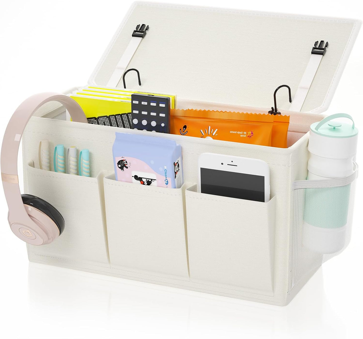 Bedside Caddy Bedside Storage Hanging Organizer for Bunk Dorm Bed Rail | Bed Caddy with Hooks, Top Bunks and Dorm Essentials for Water, Tissues, Tablets, Books, Phones, Remotes and Other Necessories