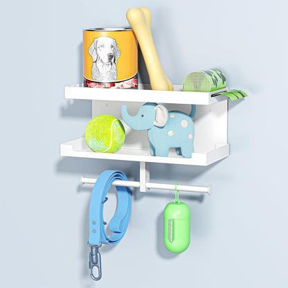 Dog Leash Holder for Wall, Leashes Hanger, Wall Mounted Dog Stuff Storage and Organizer, Metal Key Holder Pet Leash Hooks for Leashes, Training Treats, Chew Toys, Keys, Large (White)